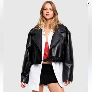 Lioness Staten Island Black Faux Leather Moto Jacket- Nwot - Size XXL